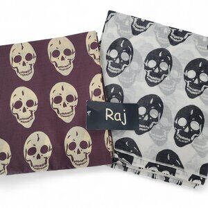 Raj Silk Scarf Skull Print Wrap Shawl NWT Black White Purple Alexander Inspired